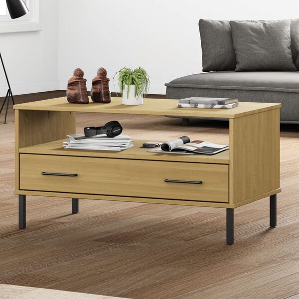 vidaXL Coffee Table with Metal Legs Brown 85x50x45cm Solid Wood OSLO