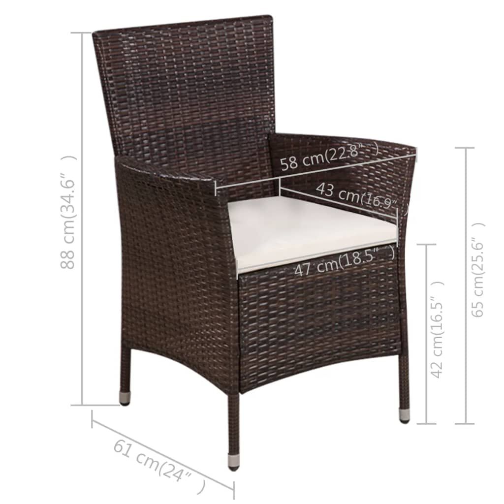 vidaXL 3 Piece Bistro Set Poly Rattan Brown