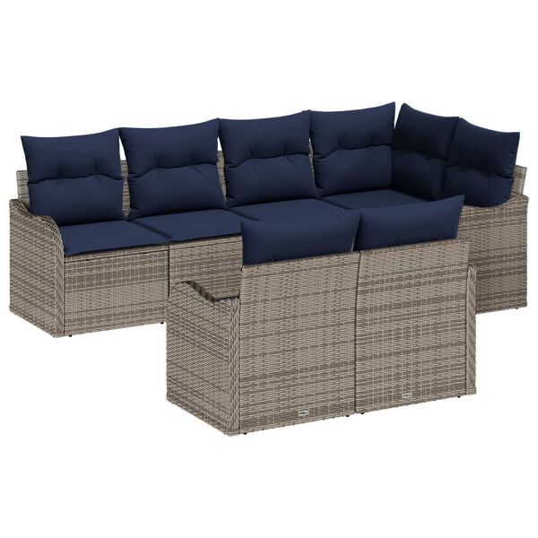vidaXL 7 Piece Garden Sofa Set with Cushions Grey Poly Rattan
