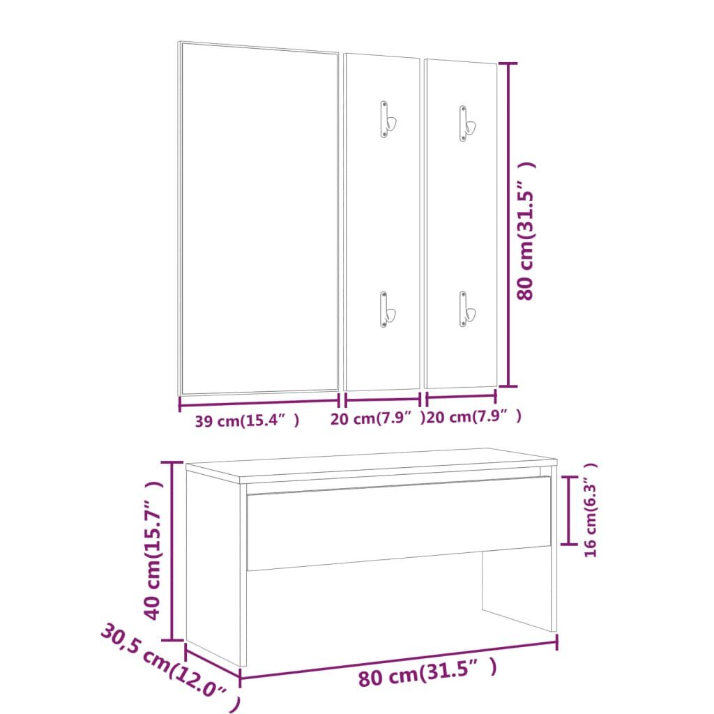 vidaXL Hallway Furniture Set Black Engineered Wood