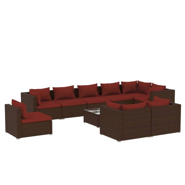 vidaXL 10 Piece Garden Lounge Set with Cushions Poly Rattan Brown