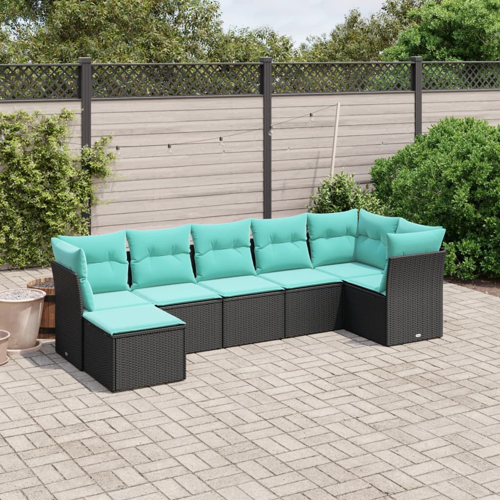 vidaXL 7 Piece Garden Sofa Set with Cushions Black Poly Rattan