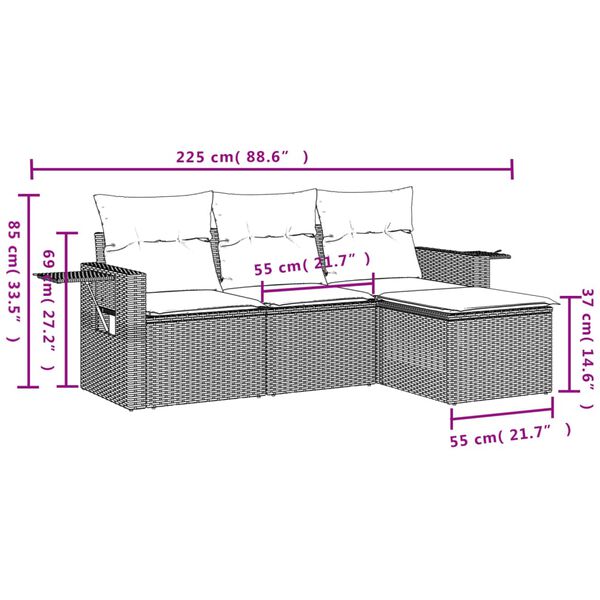vidaXL 4 Piece Garden Sofa Set with Cushions Black Poly Rattan