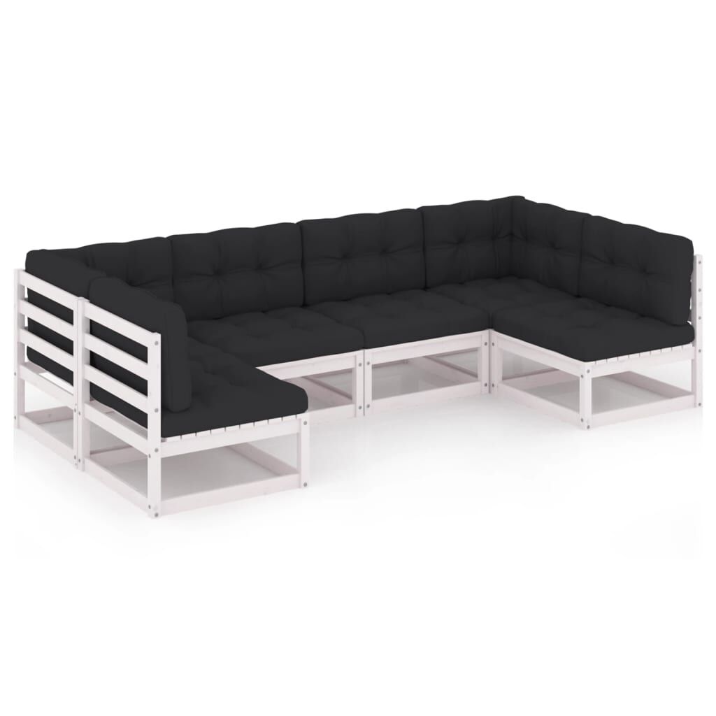 vidaXL 6 Piece Garden Lounge Set with Cushions White Solid Pinewood