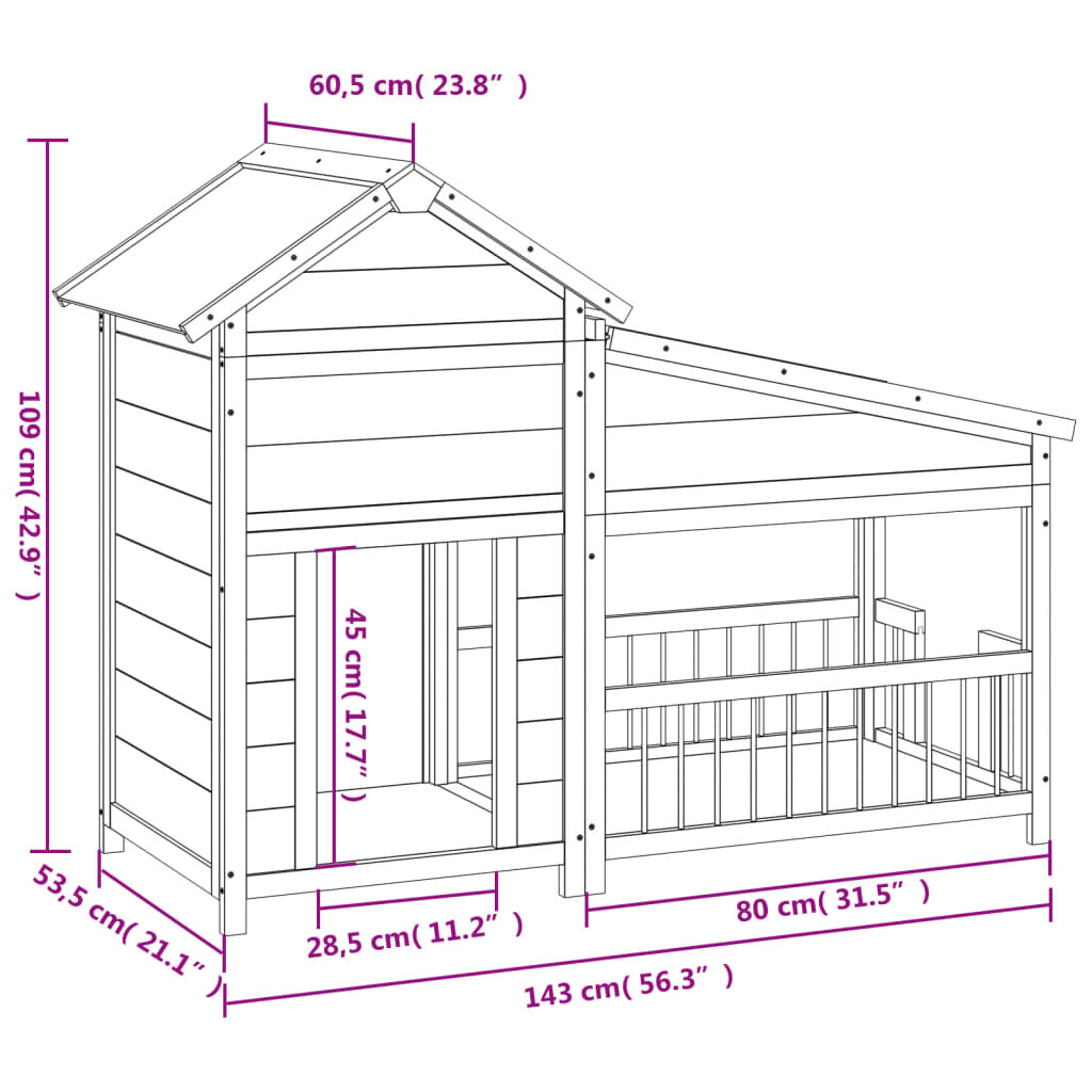vidaXL Dog Kennel Brown 143x60.5x109 cm Solid Wood Pine