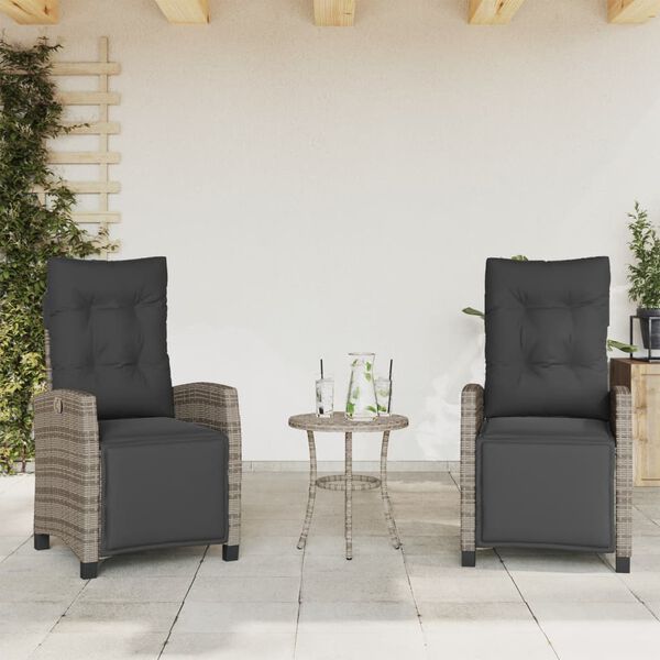 vidaXL 3 Piece Bistro Set with Cushions Grey Poly Rattan