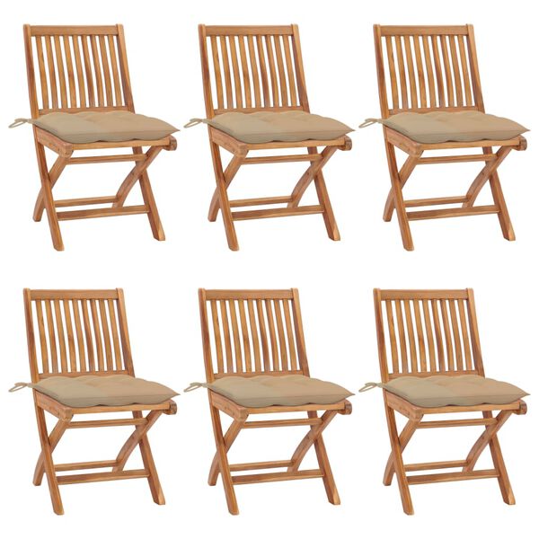 vidaXL Folding Garden Chairs with Cushions 6 pcs Solid Teak Wood
