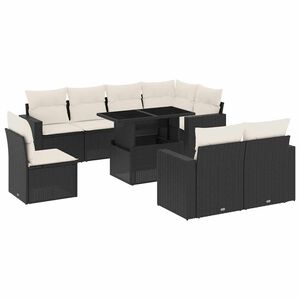 vidaXL 9 Piece Garden Sofa Set with Cushions Black Poly Rattan