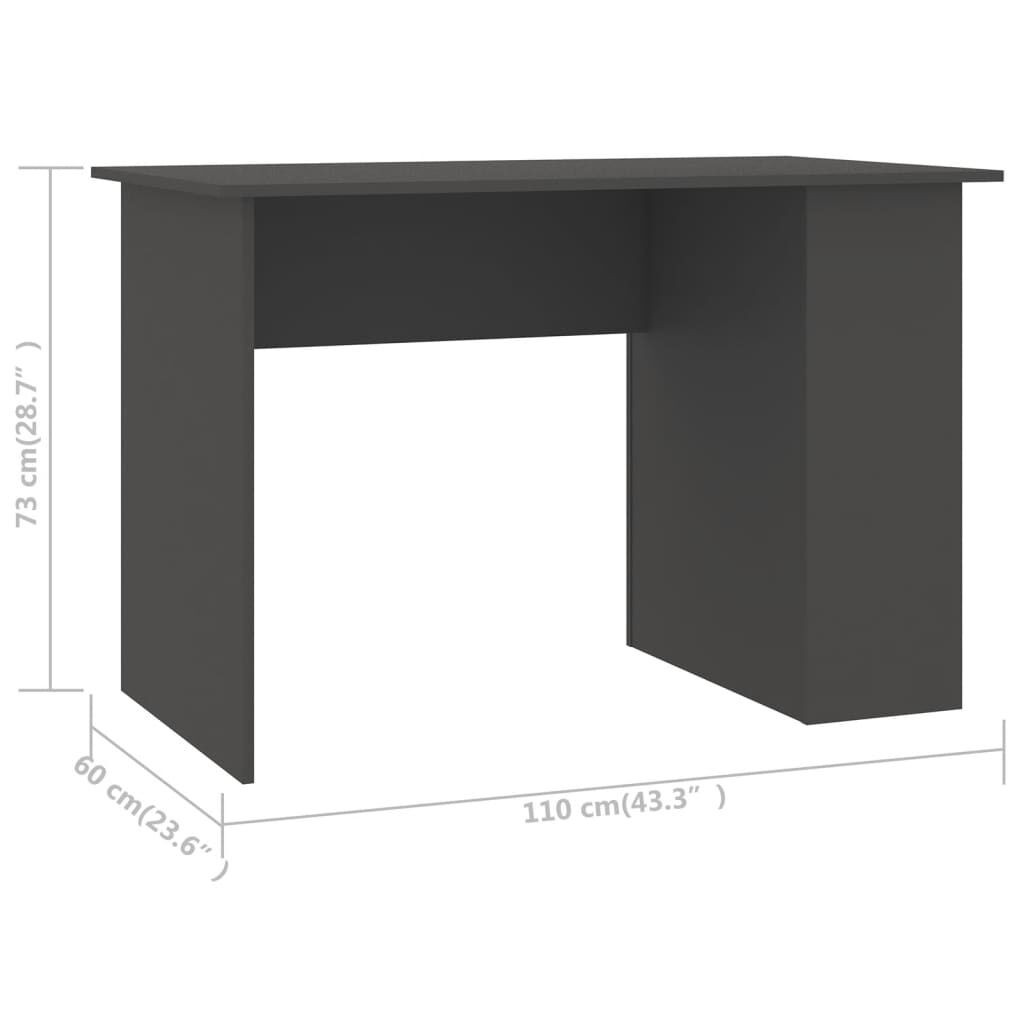 vidaXL Desk Grey 110x60x73 cm Engineered Wood