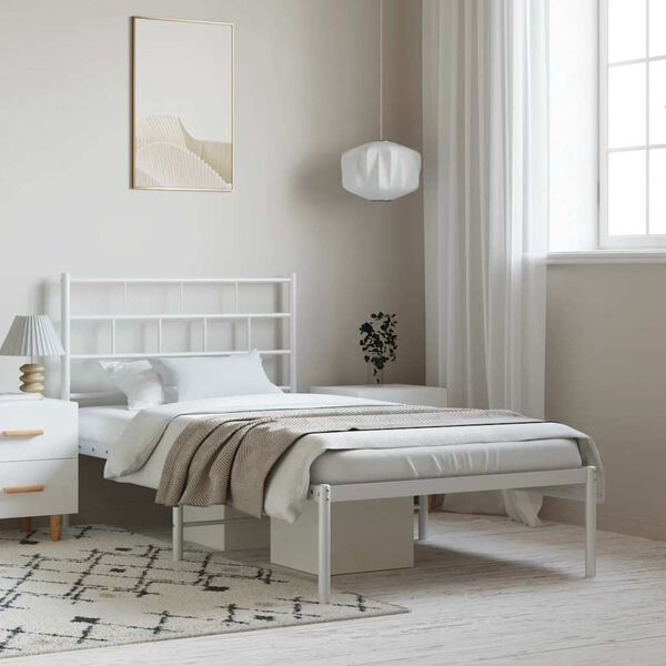 vidaXL Metal Bed Frame without Mattress with Headboard White 100x200cm