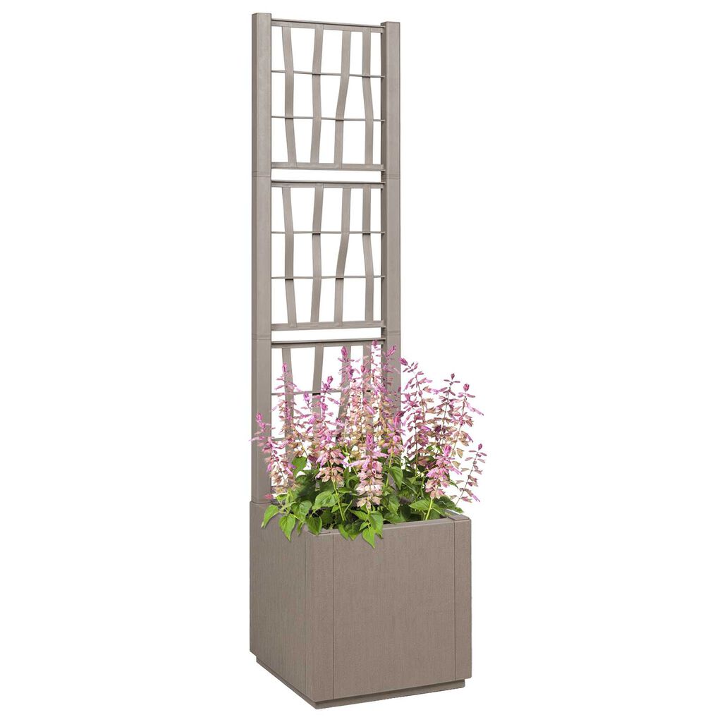 vidaXL Garden Planter with Trellis - Light Brown - 36x36x140 cm - PP