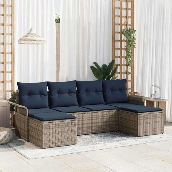 vidaXL Garden Sofa Set with Cushion 6 pcs Grey Poly Rattan