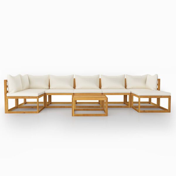 vidaXL 8 Piece Garden Lounge Set with Cushion Cream Solid Acacia Wood
