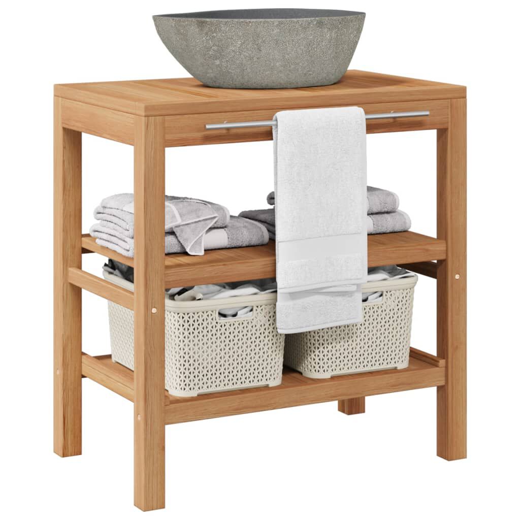 vidaXL Bathroom Vanity Cabinet Solid Teak with Riverstone Sink
