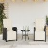 vidaXL 3 Piece Bistro Set with Cushions Black Poly Rattan