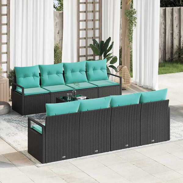 vidaXL Garden Sofa Set 7 pcs Black and Light blue 55 x 55 x 37 cm