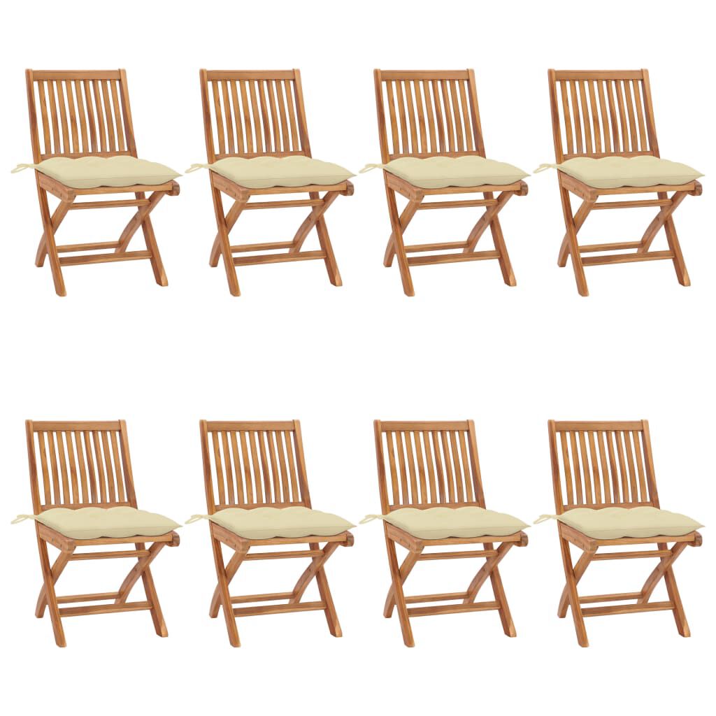 vidaXL Folding Garden Chairs with Cushions 8 pcs Solid Teak Wood