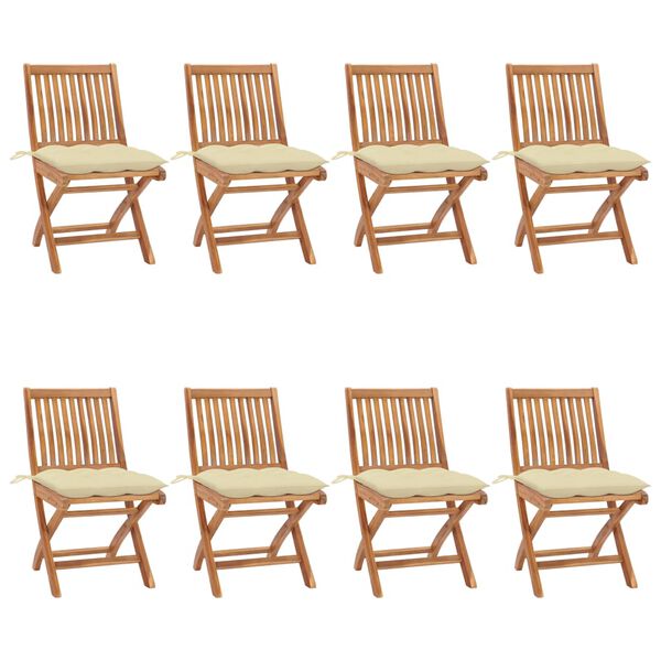 vidaXL Folding Garden Chairs with Cushions 8 pcs Solid Teak Wood
