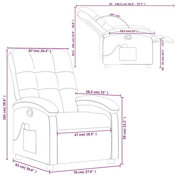 vidaXL Massage Recliner Chair Cream Fabric