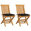 vidaXL Folding Chairs with Black Cushions 2 pcs Solid Teak Wood