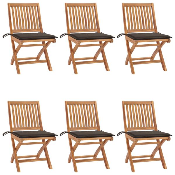 vidaXL Folding Garden Chairs with Cushions 6 pcs Solid Teak Wood