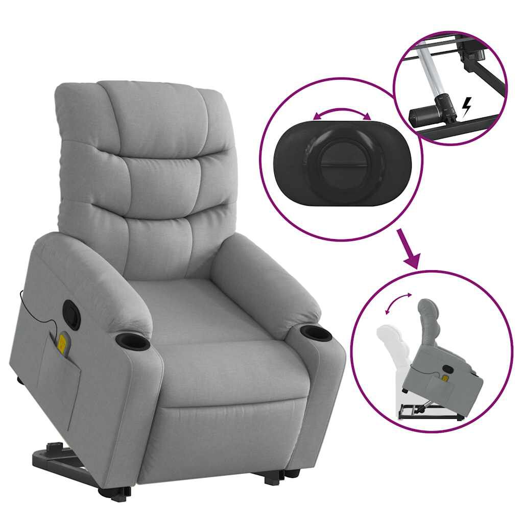 vidaXL Stand up Massage Recliner Chair Light Grey Fabric