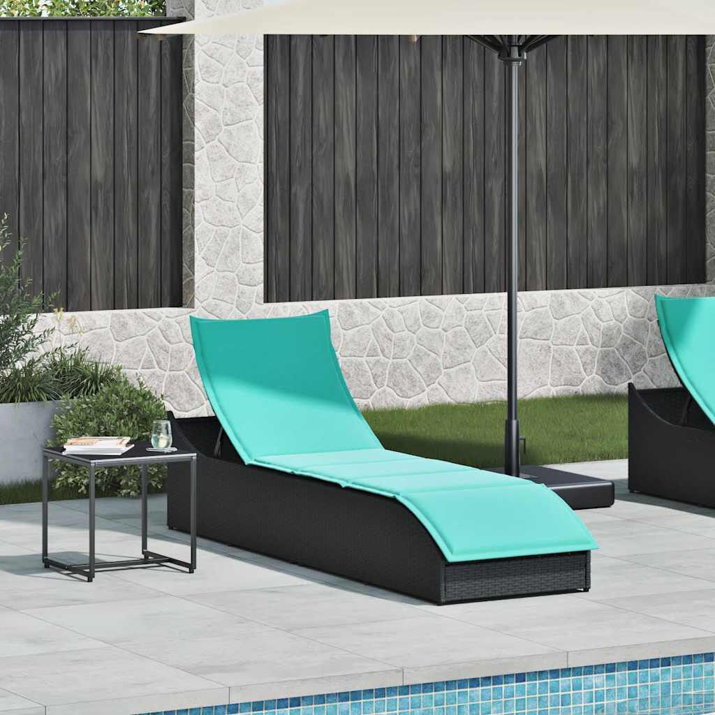 vidaXL Folding Sun Lounger with Cushion and Storage Black Poly Rattan