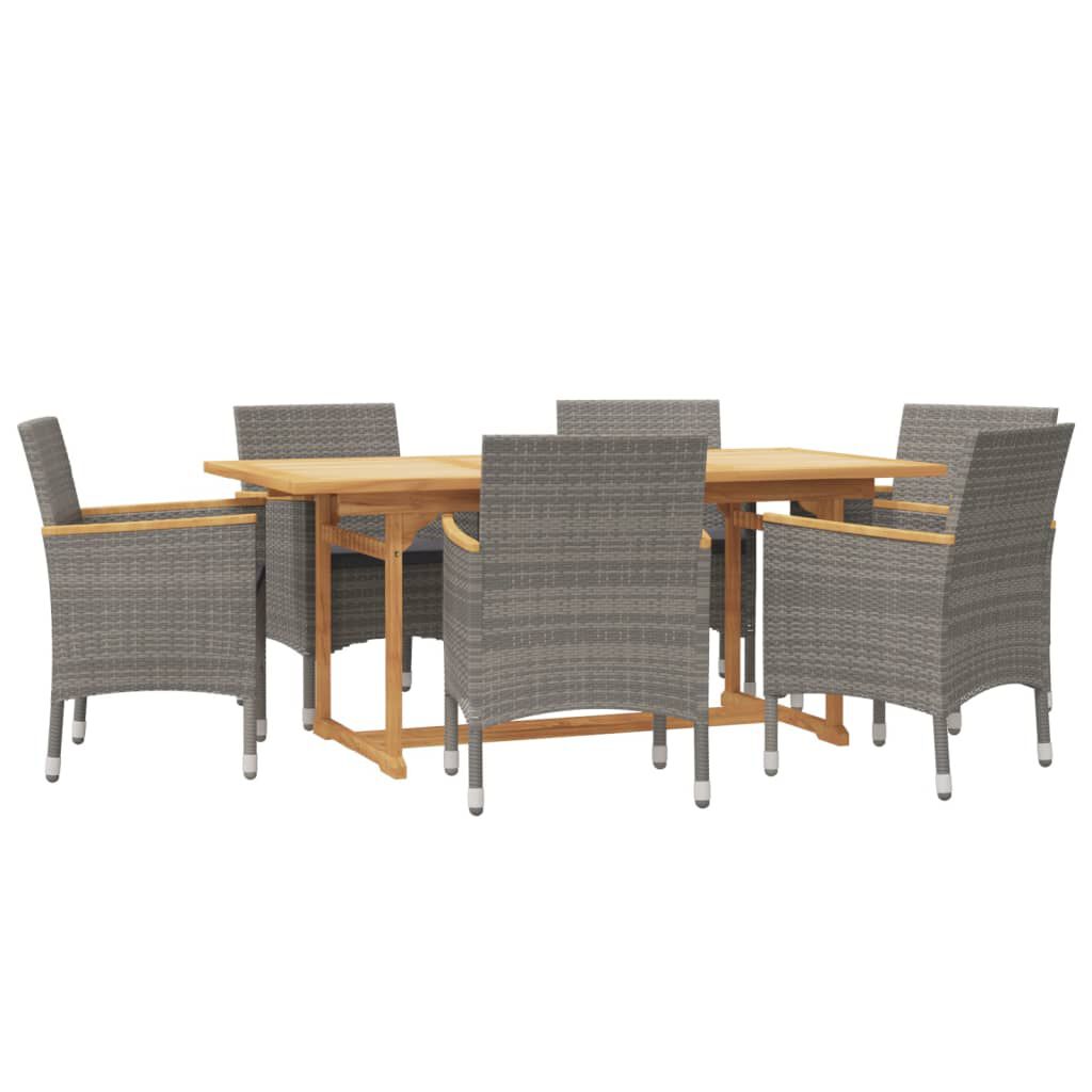 vidaXL 7 Piece Garden Dining Set with Cushions Grey