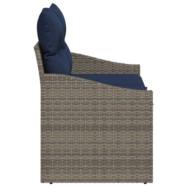 vidaXL 2-Seater Garden Sofa with Cushions Grey Poly Rattan