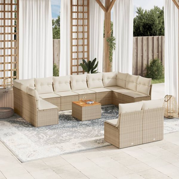 vidaXL 13 Piece Garden Sofa Set with Cushions Beige Poly Rattan