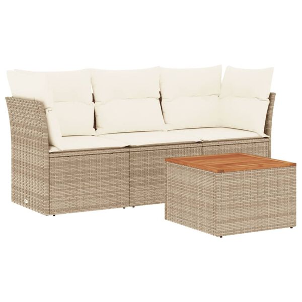 vidaXL 4 Piece Garden Sofa Set with Cushions Beige Poly Rattan