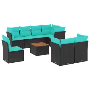 vidaXL 9 Piece Garden Sofa Set with Cushions Black Poly Rattan