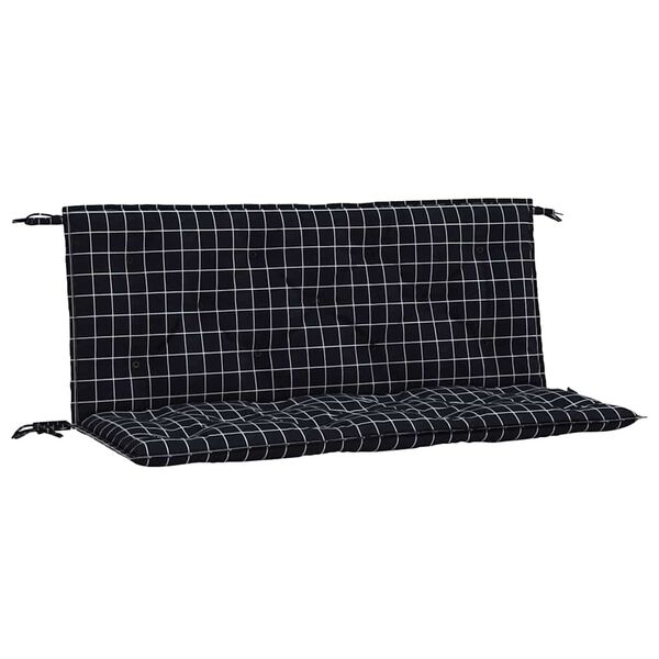 vidaXL Garden Bench Cushions 2pcs Black Check Pattern 120x50x7cm Fabric