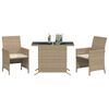vidaXL 3 Piece Bistro Set with Cushions Beige Poly Rattan