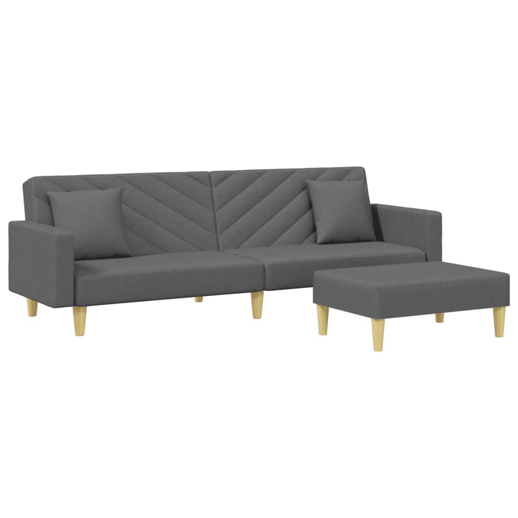 vidaXL 2-Seater Sofa Bed with Pillows and Footstool Dark Grey Fabric