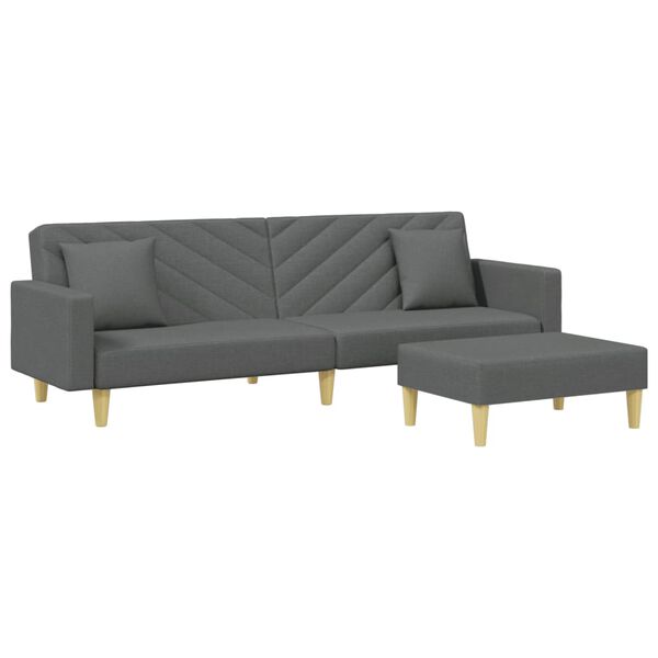 vidaXL 2-Seater Sofa Bed with Pillows and Footstool Dark Grey Fabric