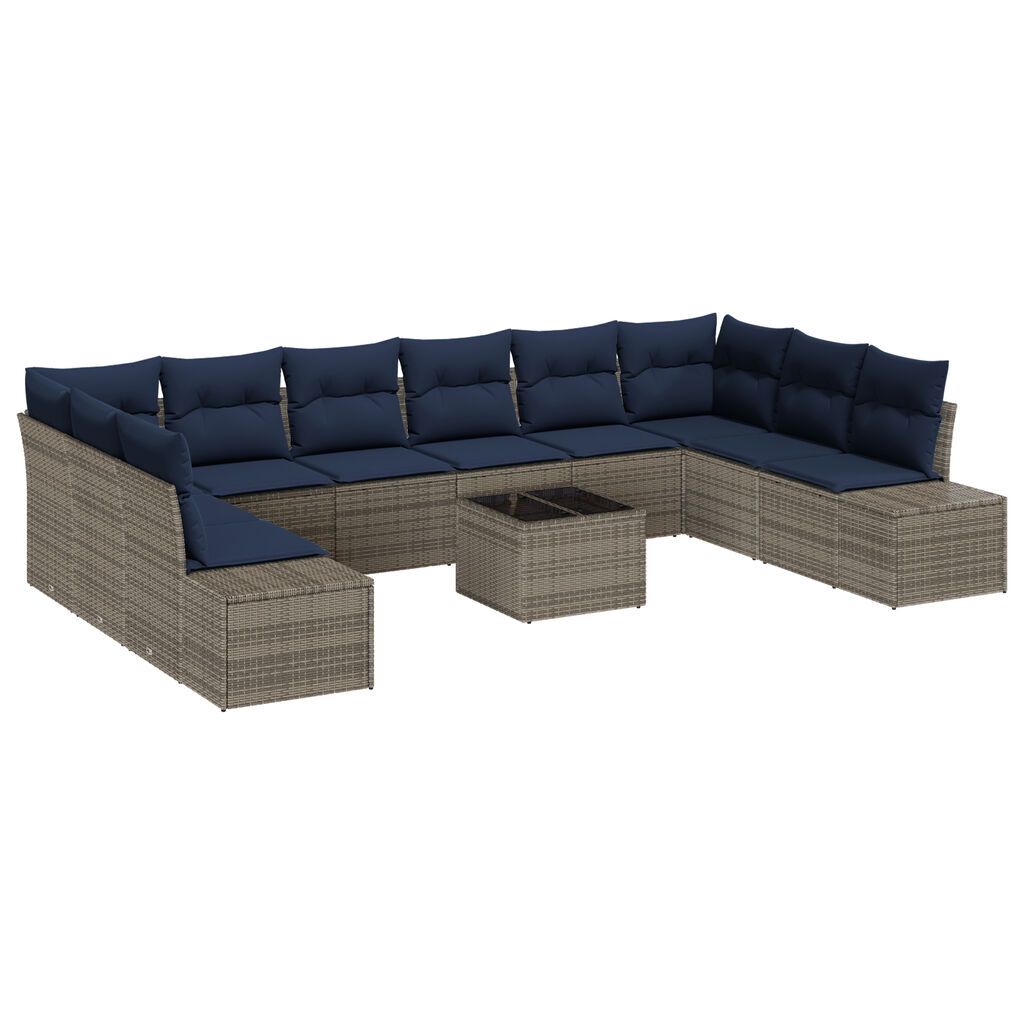 vidaXL 11 Piece Garden Sofa Set with Cushions Grey Poly Rattan