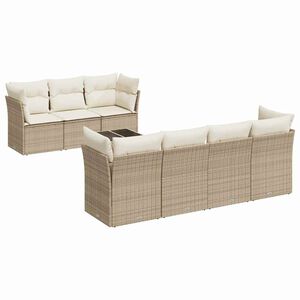 vidaXL 8 Piece Garden Sofa Set with Cushions Beige Poly Rattan
