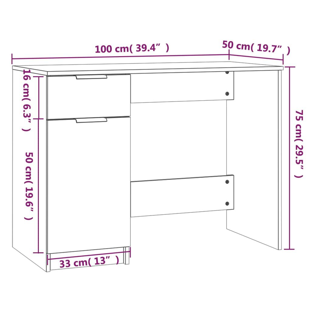 vidaXL Desk White 100x50x75 cm Engineered Wood