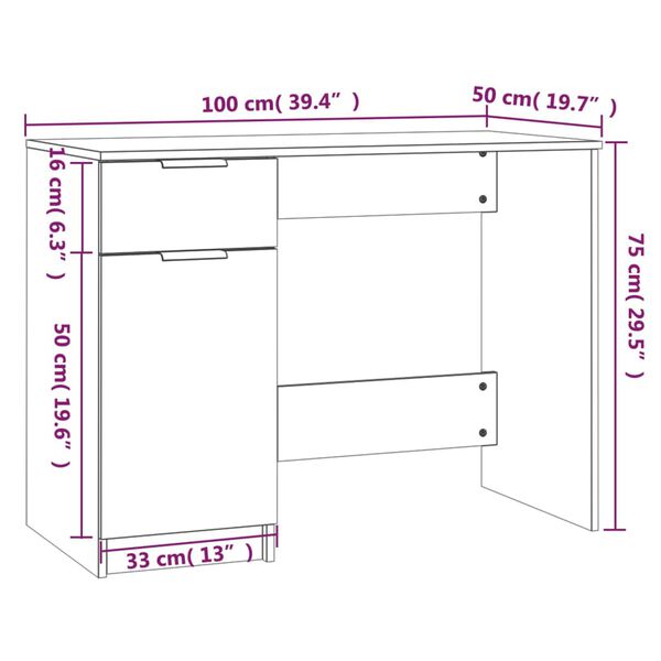 vidaXL Desk White 100x50x75 cm Engineered Wood