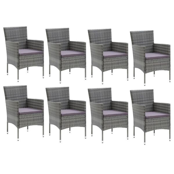vidaXL 9 Piece Garden Dining Set with Cushions Poly Rattan Grey