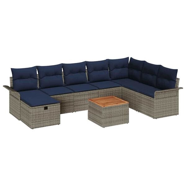 vidaXL Garden Sofa Set with Cushion 9 pcs Grey Poly rattan