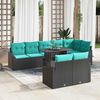 vidaXL Garden Sofa Set with Cushion 9 pcs Black and Turquoise
