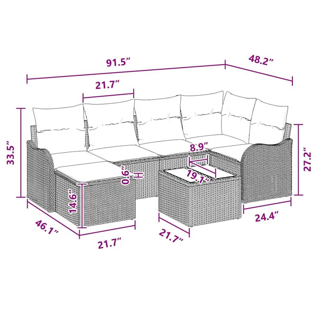 vidaXL Garden Sofa Set with Cushion 7 pcs Brown Poly rattan