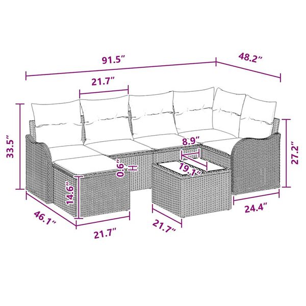vidaXL Garden Sofa Set with Cushion 7 pcs Brown Poly rattan
