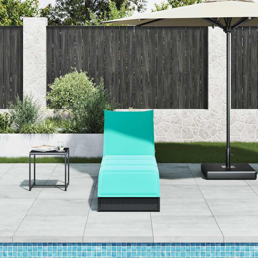 vidaXL Folding Sun Lounger with Cushion and Storage Black Poly Rattan