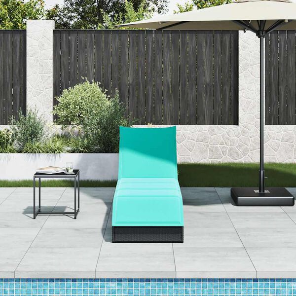 vidaXL Folding Sun Lounger with Cushion and Storage Black Poly Rattan