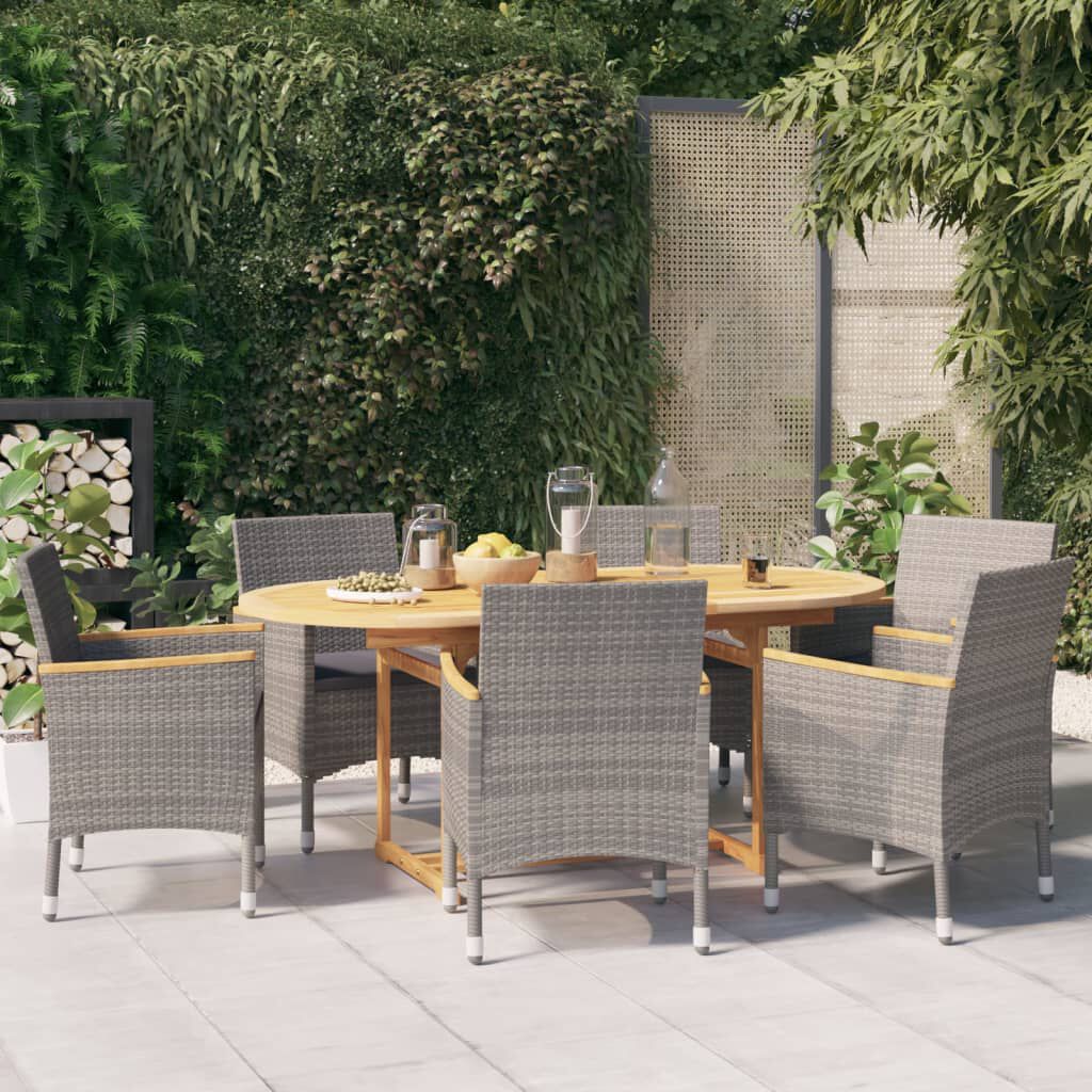 vidaXL 7 Piece Garden Dining Set with Cushions Grey