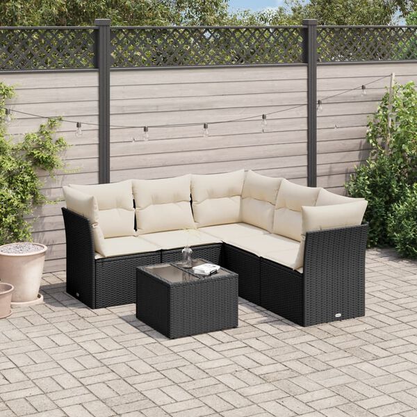 vidaXL 6 Piece Garden Sofa Set with Cushions Black Poly Rattan