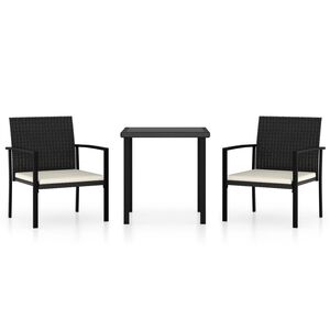 vidaXL 3 Piece Garden Dining Set Poly Rattan Black
